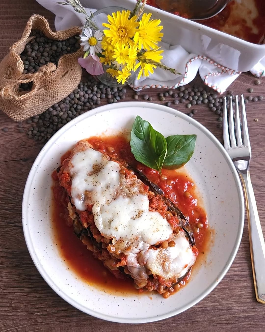 Lasagnes aubergines et lentilles - étapes de préparation