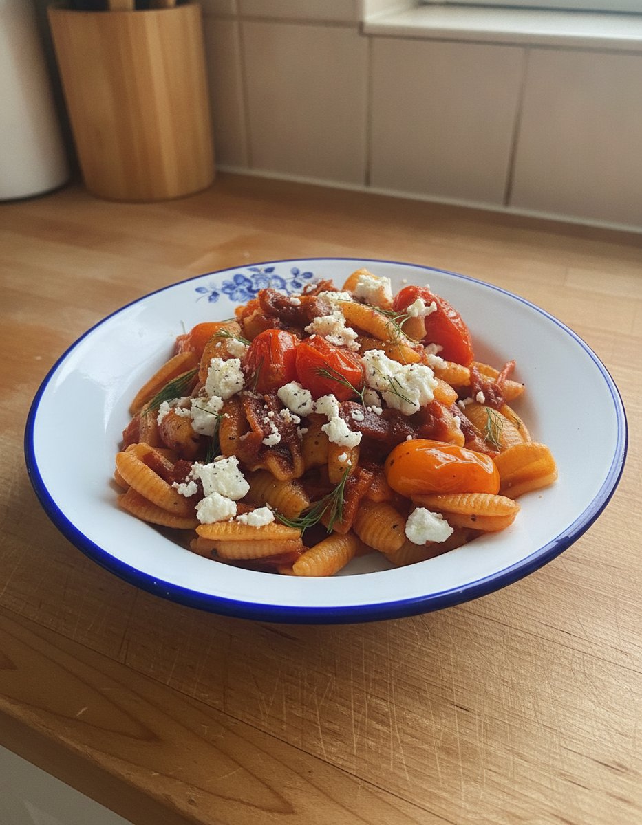 Pâtes au trio de tomates et oignon caramélisé recette facile