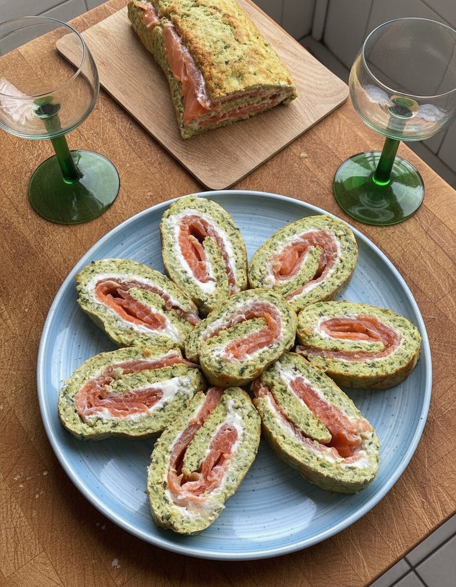 Roulé de courgettes au fromage et au saumon