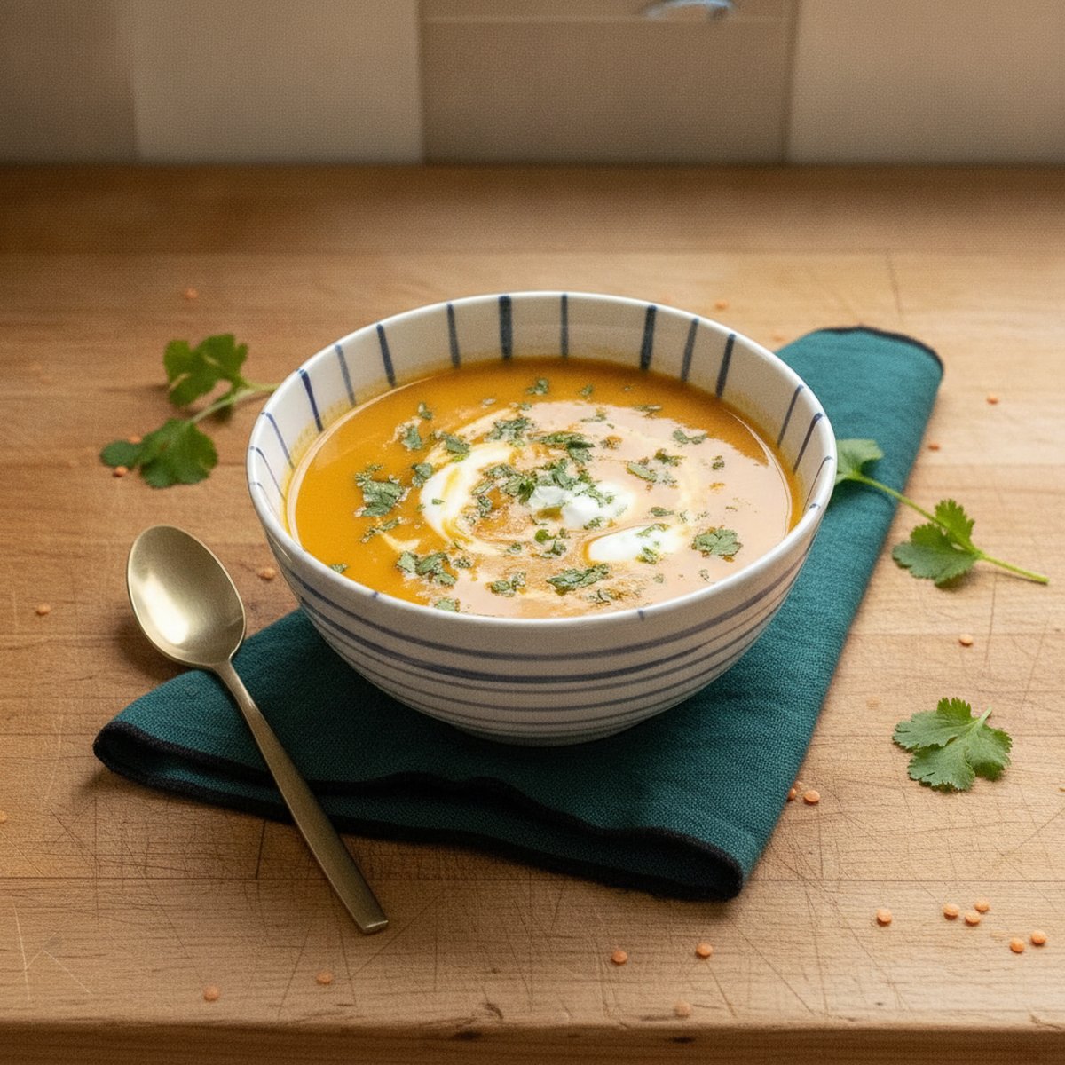 Soupe de Lentilles Corail et lait de Coco recette facile